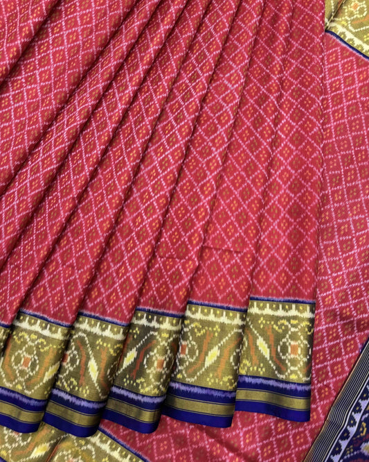Blue & Pink Booty Design Patola Saree - SindhoiPatolaArt