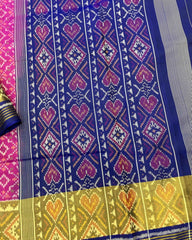 Blue & Pink Buttonful Patola Saree - SindhoiPatolaArt