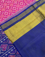 Blue & Pink Buttonful Patola Saree - SindhoiPatolaArt