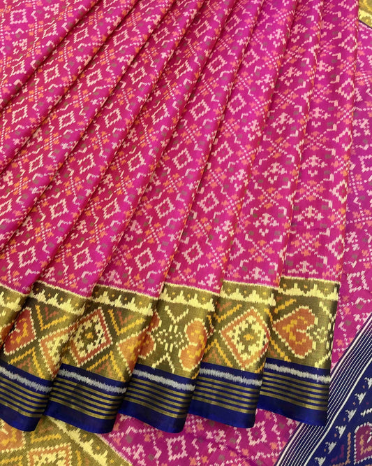 Blue & Pink Buttonful Patola Saree - SindhoiPatolaArt