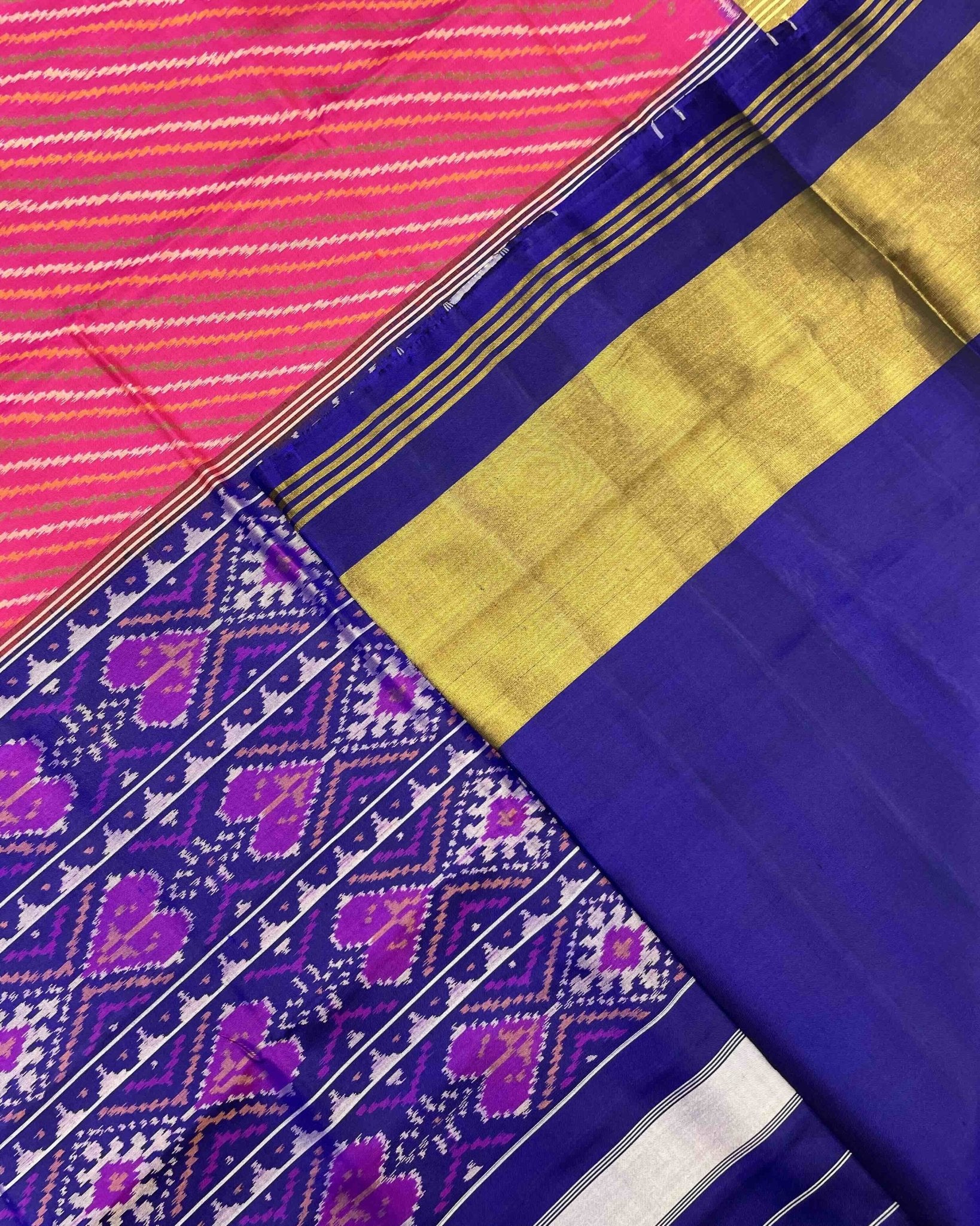 Blue & Pink Leheriya Patola Saree - SindhoiPatolaArt