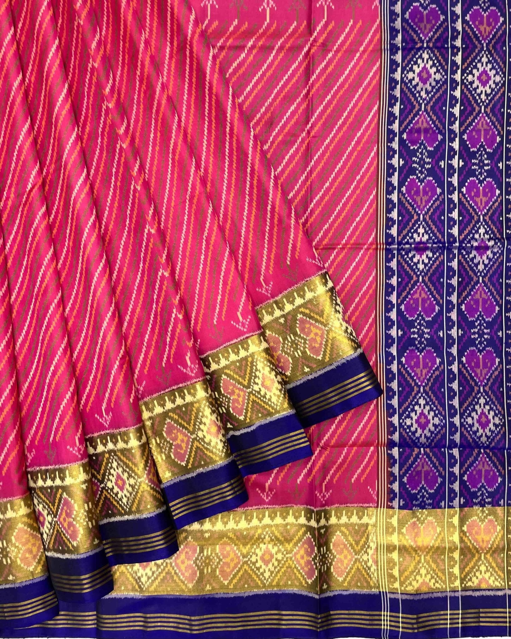 Blue & Pink Leheriya Patola Saree - SindhoiPatolaArt