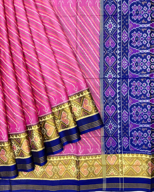 Blue & Pink Leheriya Patola Saree - SindhoiPatolaArt