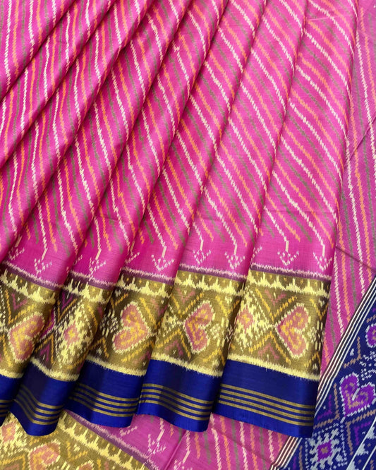 Blue & Pink Leheriya Patola Saree - SindhoiPatolaArt