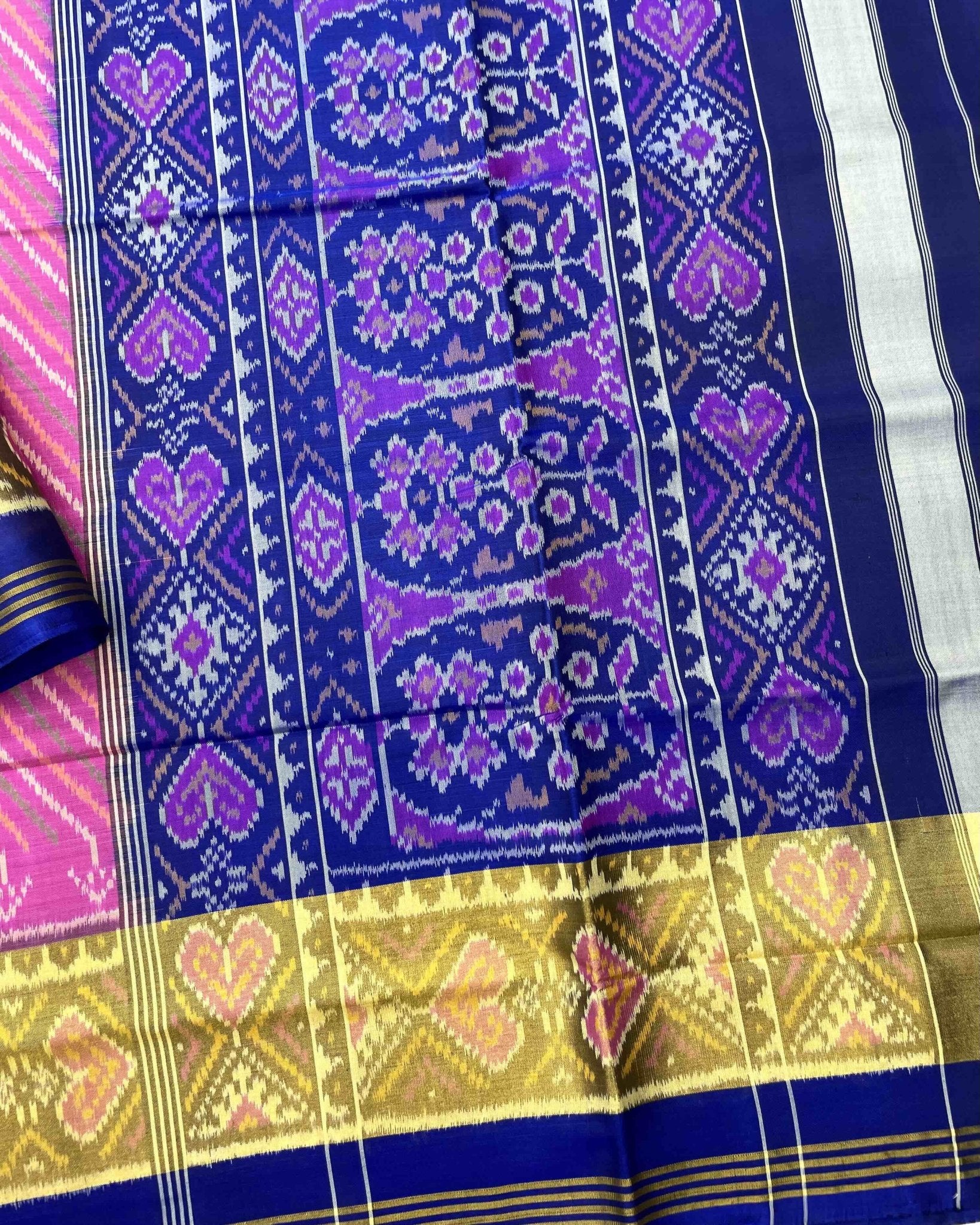 Blue & Pink Leheriya Patola Saree - SindhoiPatolaArt