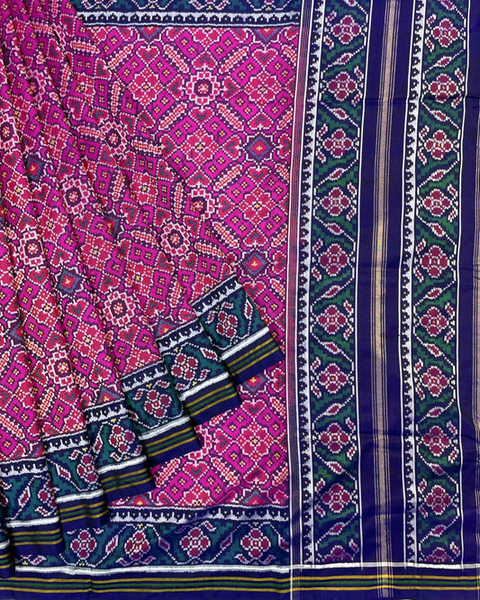 Blue & Pink Manekchowk Designer Patola Saree - SindhoiPatolaArt