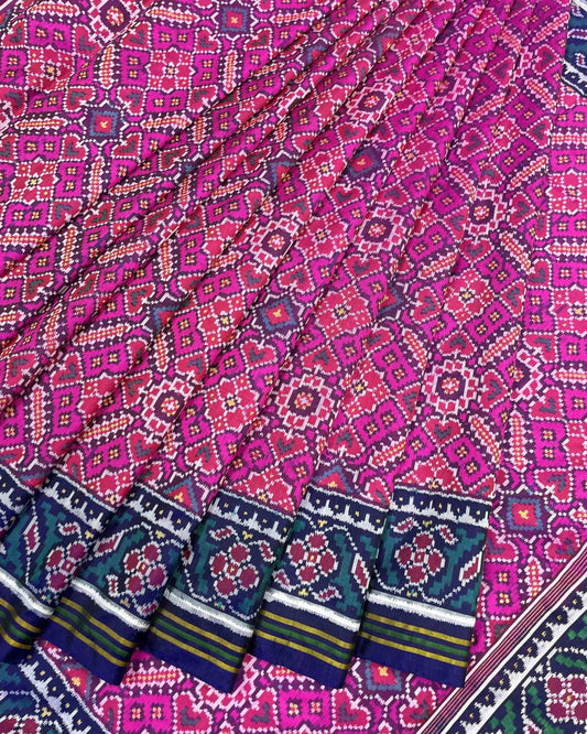 Blue & Pink Manekchowk Designer Patola Saree - SindhoiPatolaArt