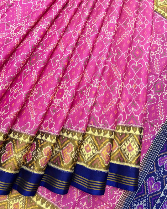 Blue & Pink Manekchowk Patola Saree - SindhoiPatolaArt