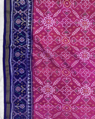 Blue & Pink Manekchowk Semi Double Ikat Patola Saree - SindhoiPatolaArt