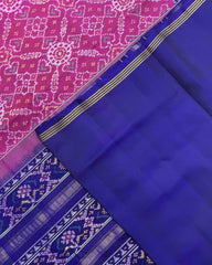 Blue & Pink Manekchowk Semi Double Ikat Patola Saree - SindhoiPatolaArt
