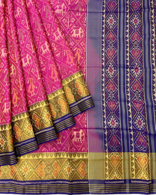 Blue & Pink Narikunj Designer Patola Saree - SindhoiPatolaArt