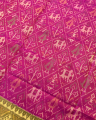 Blue & Pink Narikunj Designer Patola Saree - SindhoiPatolaArt