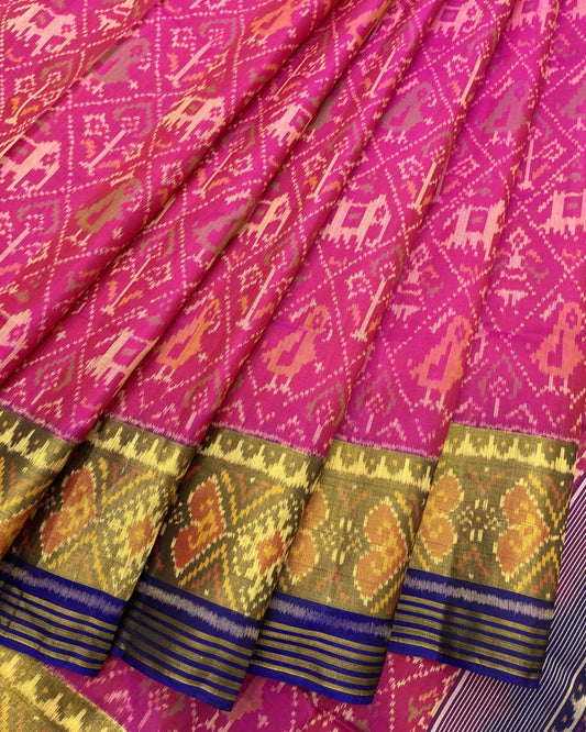 Blue & Pink Narikunj Designer Patola Saree - SindhoiPatolaArt