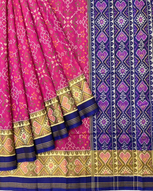 Blue & Pink Navratan Designer Patola Saree - SindhoiPatolaArt