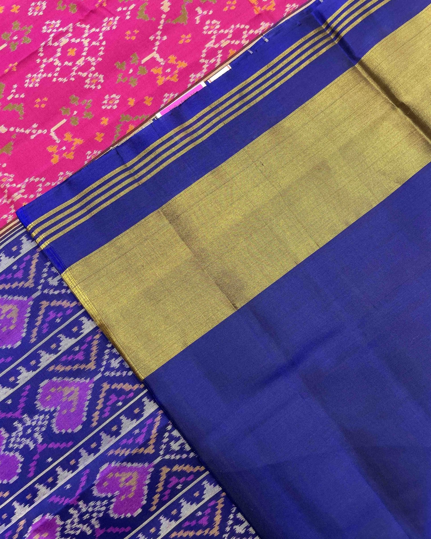 Blue & Pink Navratan Designer Patola Saree - SindhoiPatolaArt