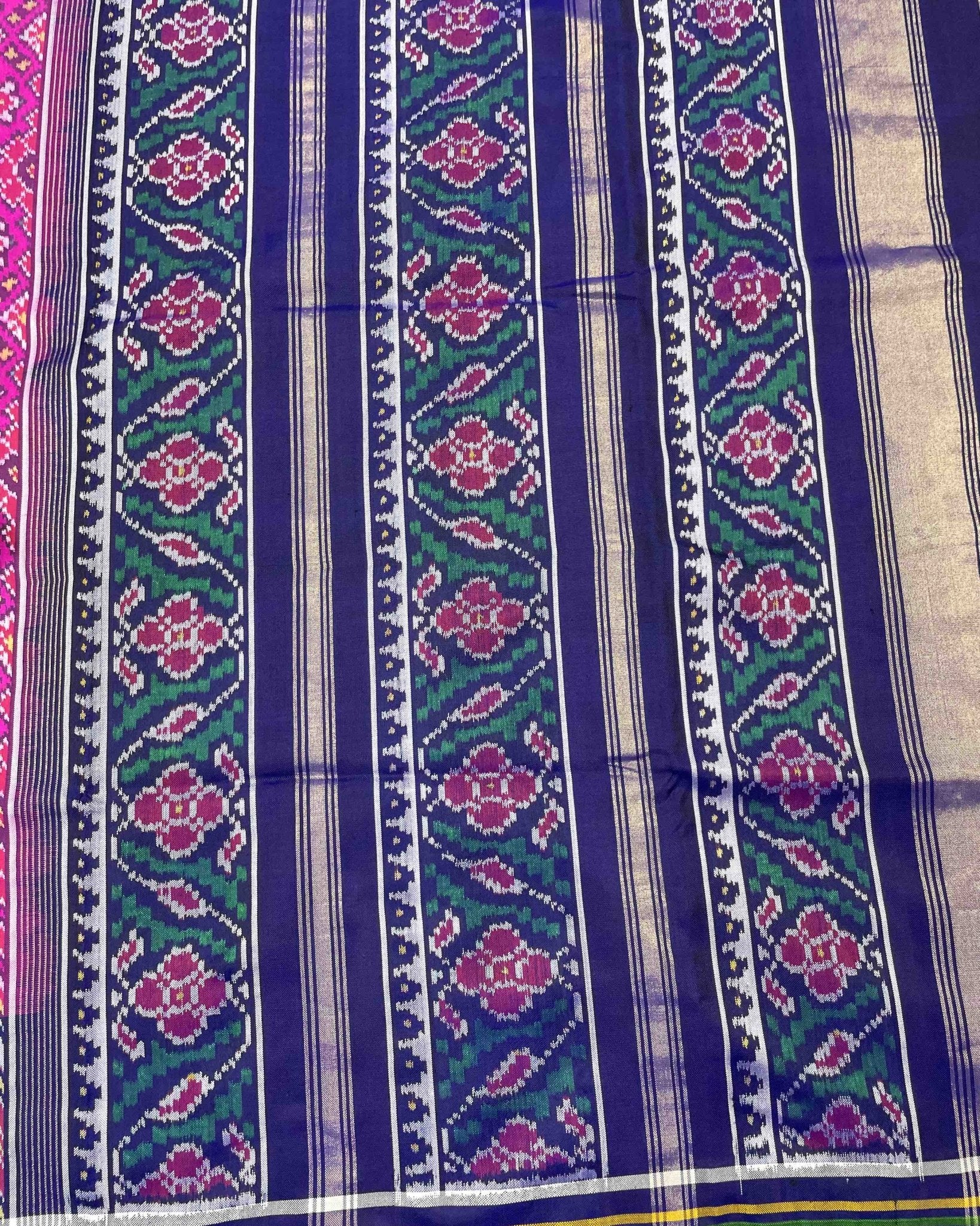 Blue & Pink Navratan Designer Patola Saree - SindhoiPatolaArt