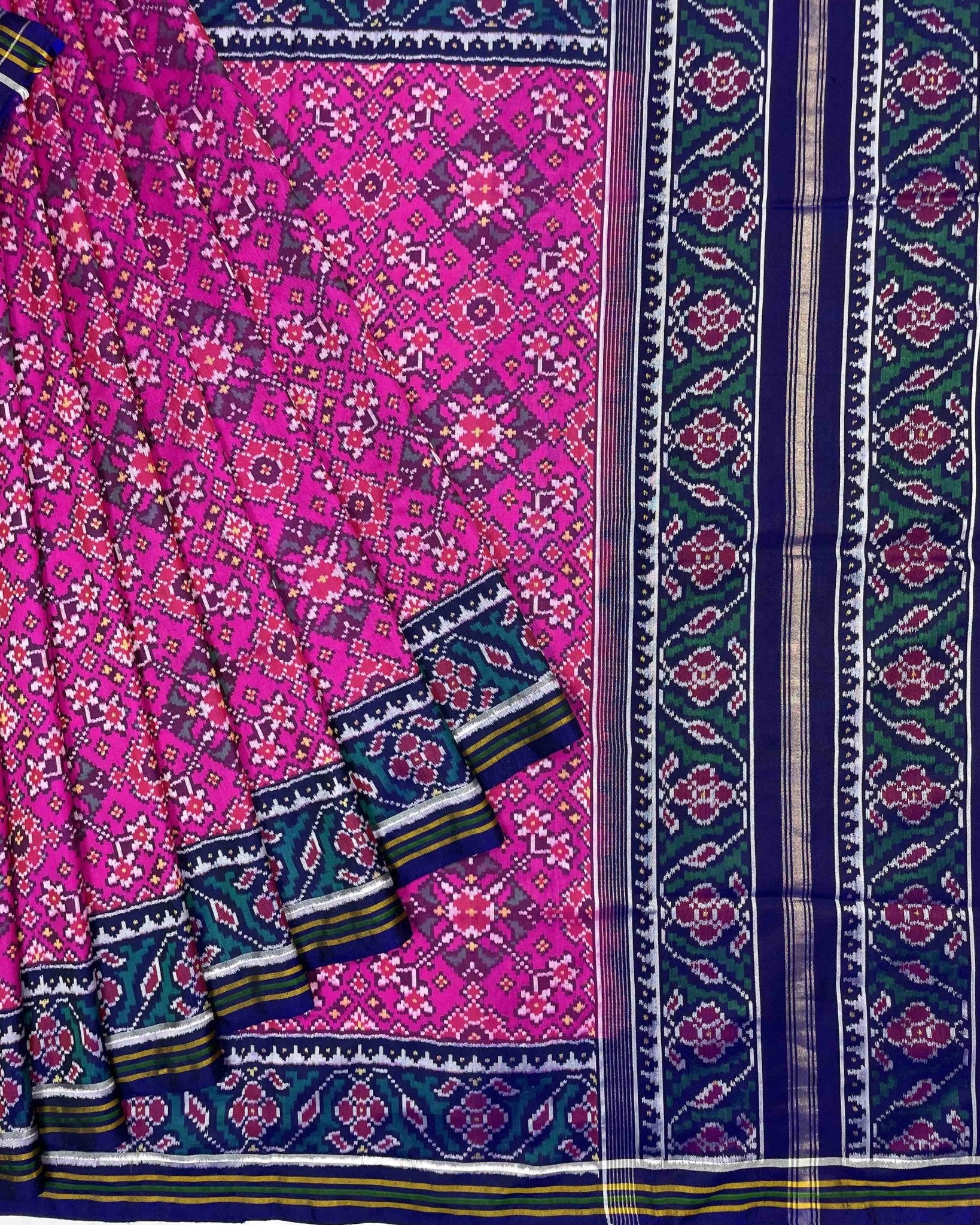 Blue & Pink Navratan Designer Patola Saree - SindhoiPatolaArt