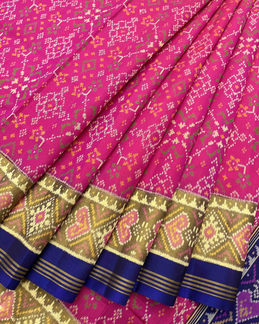 Blue & Pink Navratan Designer Patola Saree - SindhoiPatolaArt