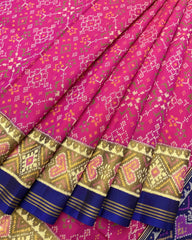 Blue & Pink Navratan Designer Patola Saree - SindhoiPatolaArt