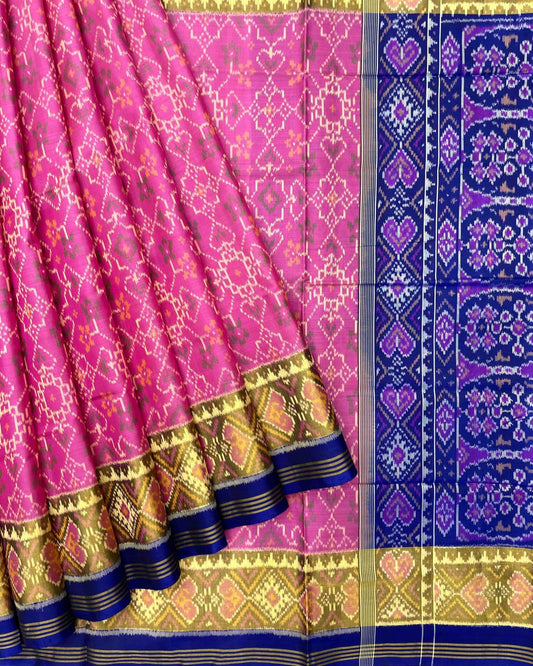 Blue & Pink Navratan Patola Saree - SindhoiPatolaArt