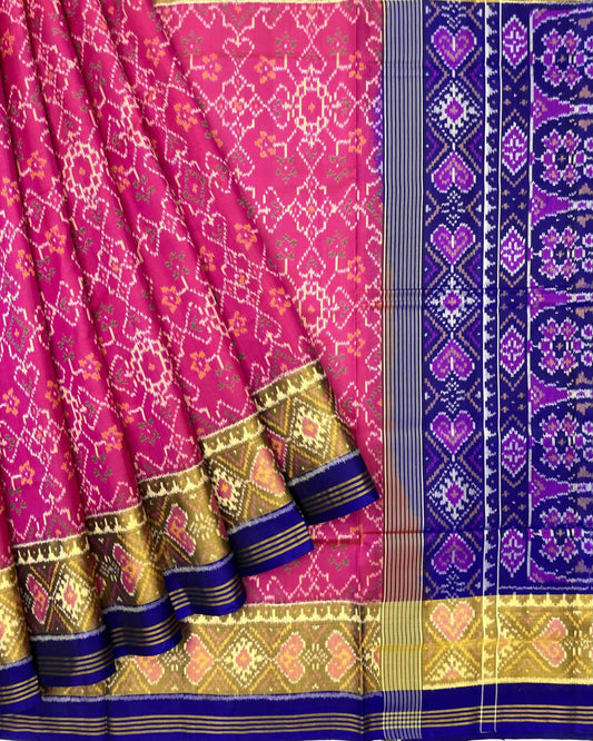 Blue & Pink Navratan Patola Saree - SindhoiPatolaArt