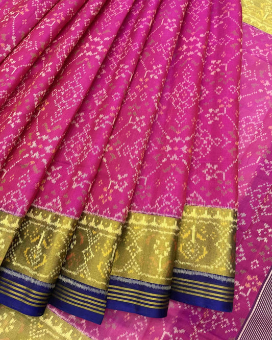 Blue & Pink Navratan Patola Saree - SindhoiPatolaArt