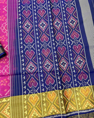 Blue & Pink Navratan Patola Saree - SindhoiPatolaArt