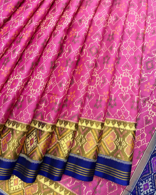 Blue & Pink Navratan Patola Saree - SindhoiPatolaArt