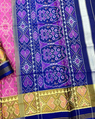 Blue & Pink Navratan Patola Saree - SindhoiPatolaArt