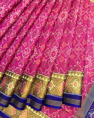 Blue & Pink Navratan Patola Saree - SindhoiPatolaArt