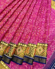 Blue & Pink Navratan Patola Saree - SindhoiPatolaArt