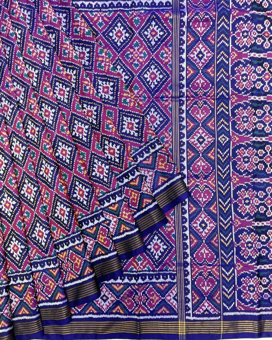 Blue & Pink Panchanda Patola Saree - SindhoiPatolaArt