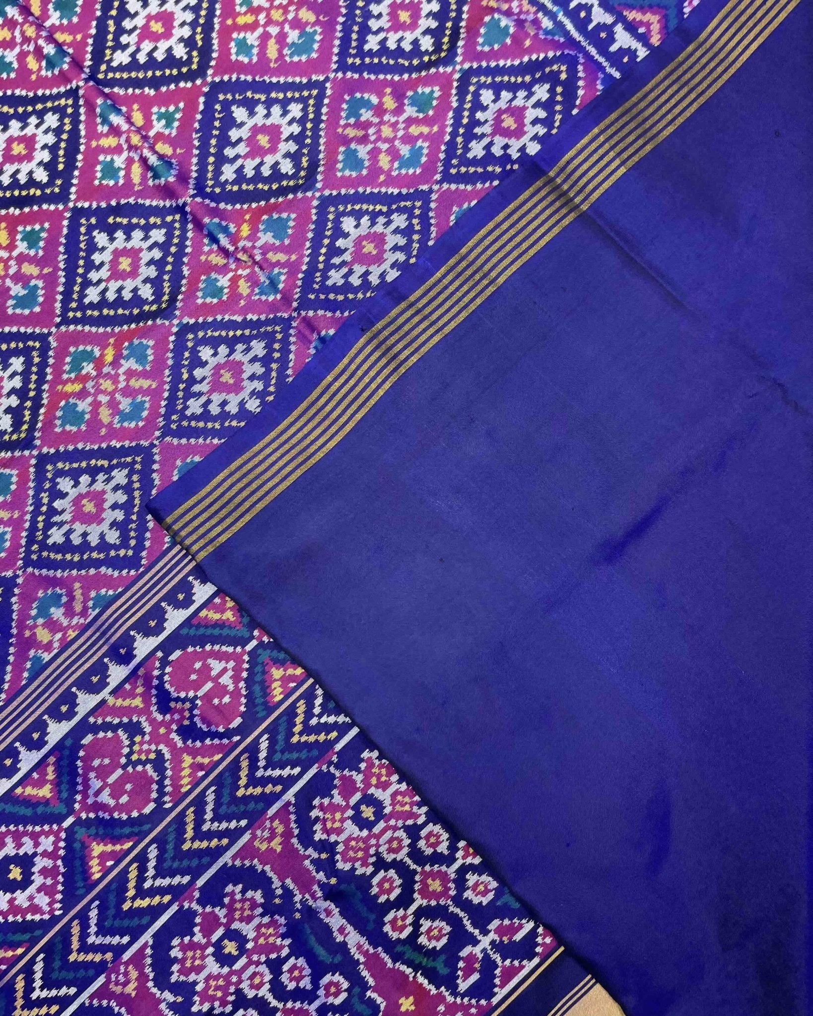 Blue & Pink Panchanda Patola Saree - SindhoiPatolaArt