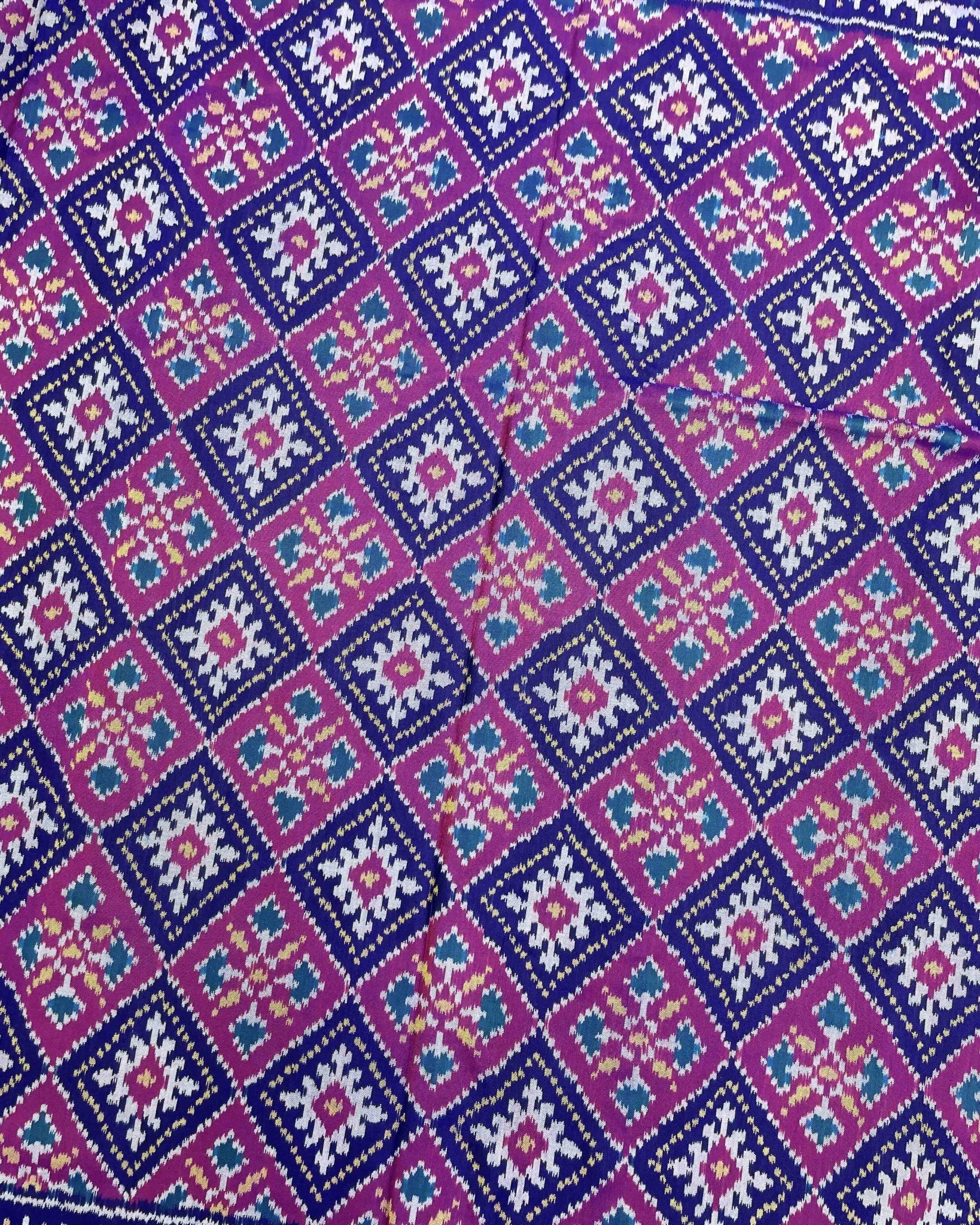 Blue & Pink Panchanda Patola Saree - SindhoiPatolaArt