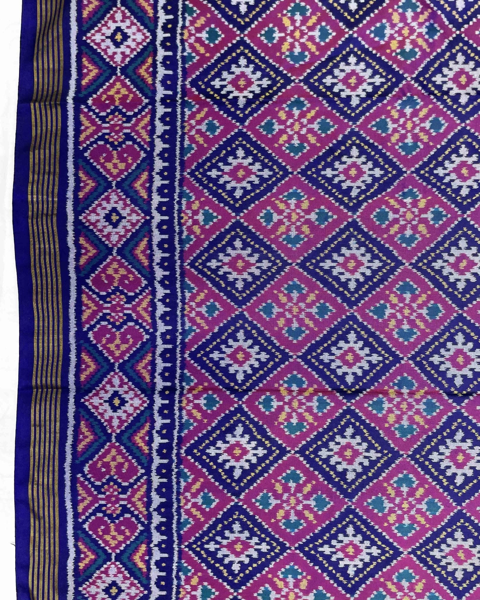 Blue & Pink Panchanda Patola Saree - SindhoiPatolaArt