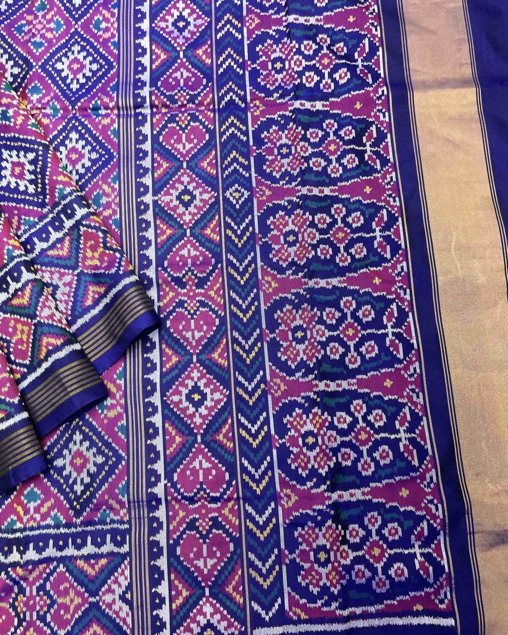Blue & Pink Panchanda Patola Saree - SindhoiPatolaArt