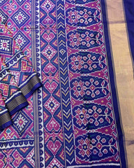 Blue & Pink Panchanda Patola Saree - SindhoiPatolaArt