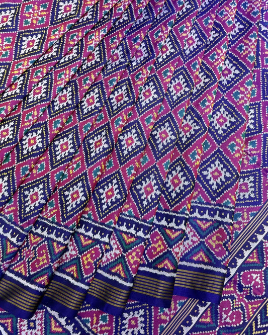 Blue & Pink Panchanda Patola Saree - SindhoiPatolaArt