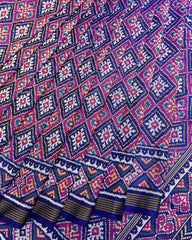 Blue & Pink Panchanda Patola Saree - SindhoiPatolaArt