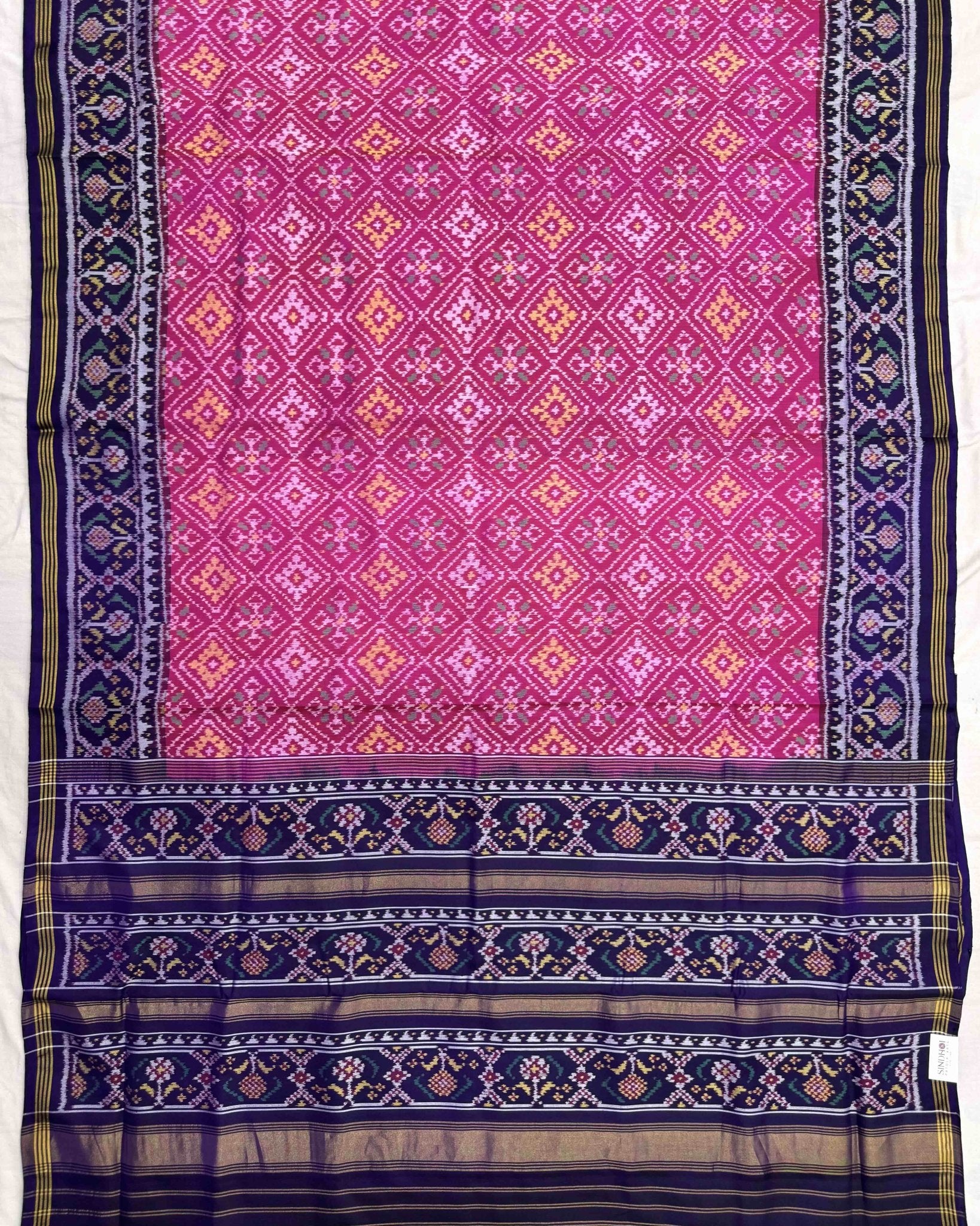 Blue & Pink Panchanda Semi Double Ikat Patola Saree - SindhoiPatolaArt