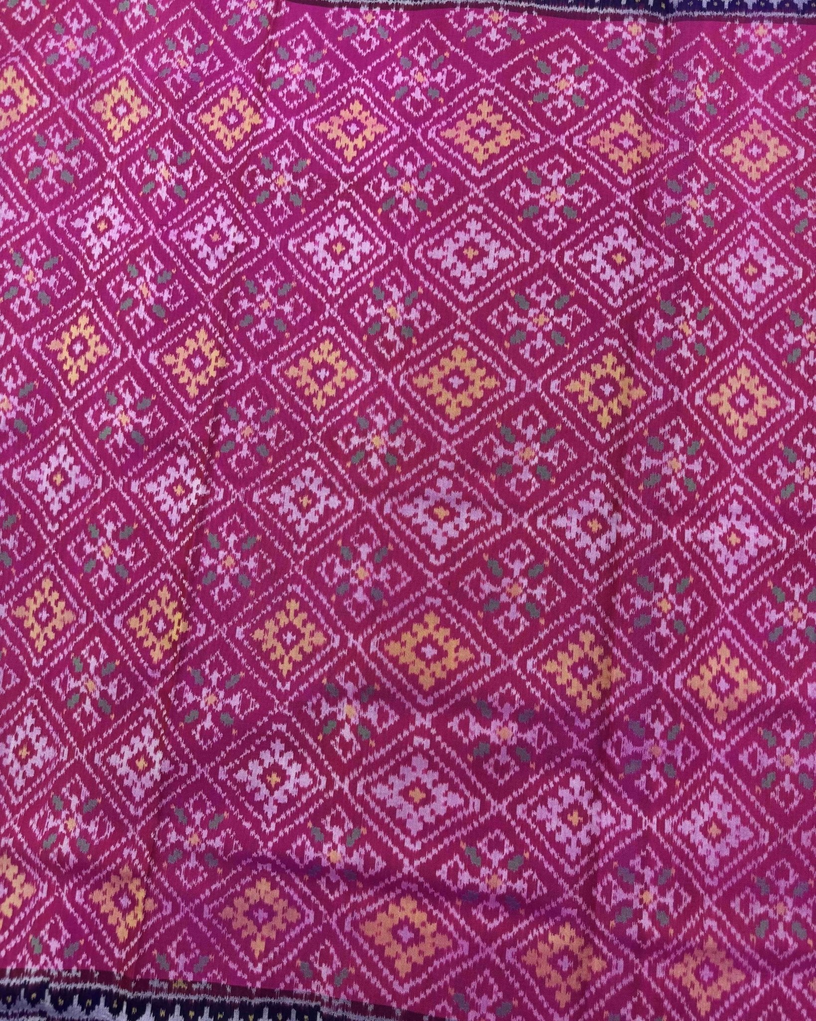 Blue & Pink Panchanda Semi Double Ikat Patola Saree - SindhoiPatolaArt