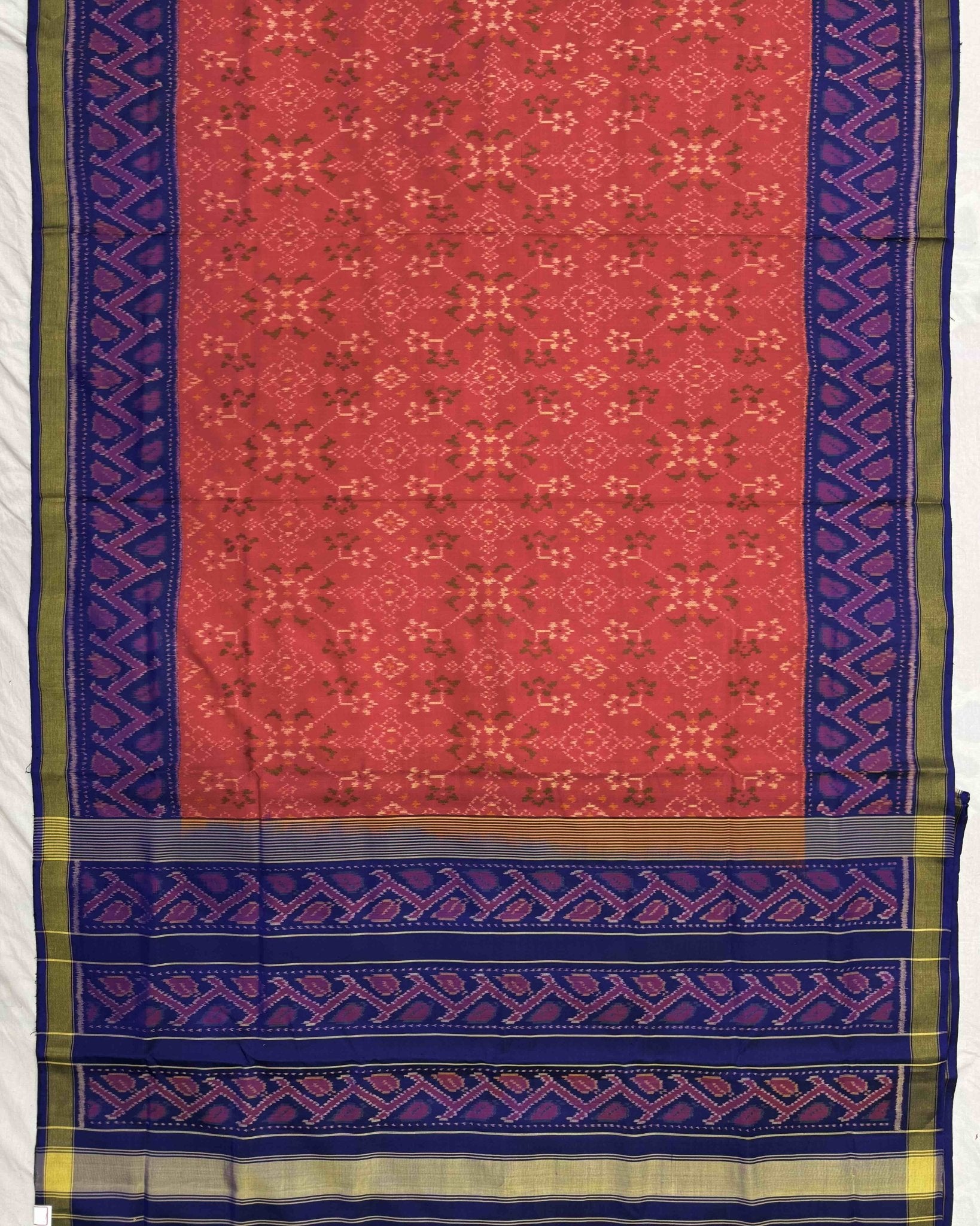 Blue & Pinkish Red Navratan Patola Saree - SindhoiPatolaArt