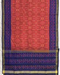 Blue & Pinkish Red Navratan Patola Saree - SindhoiPatolaArt