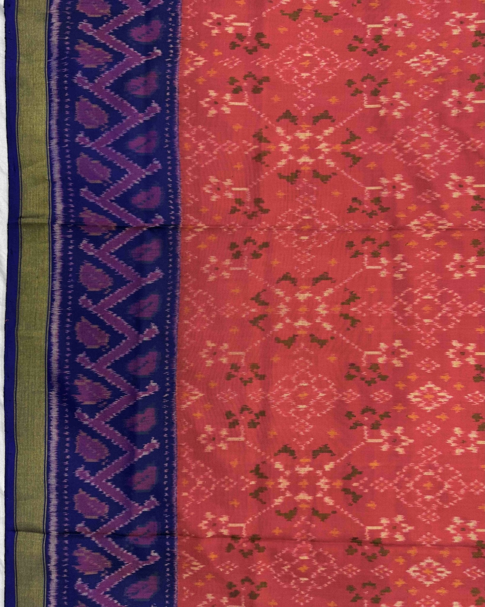 Blue & Pinkish Red Navratan Patola Saree - SindhoiPatolaArt