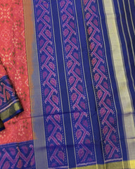 Blue & Pinkish Red Navratan Patola Saree - SindhoiPatolaArt