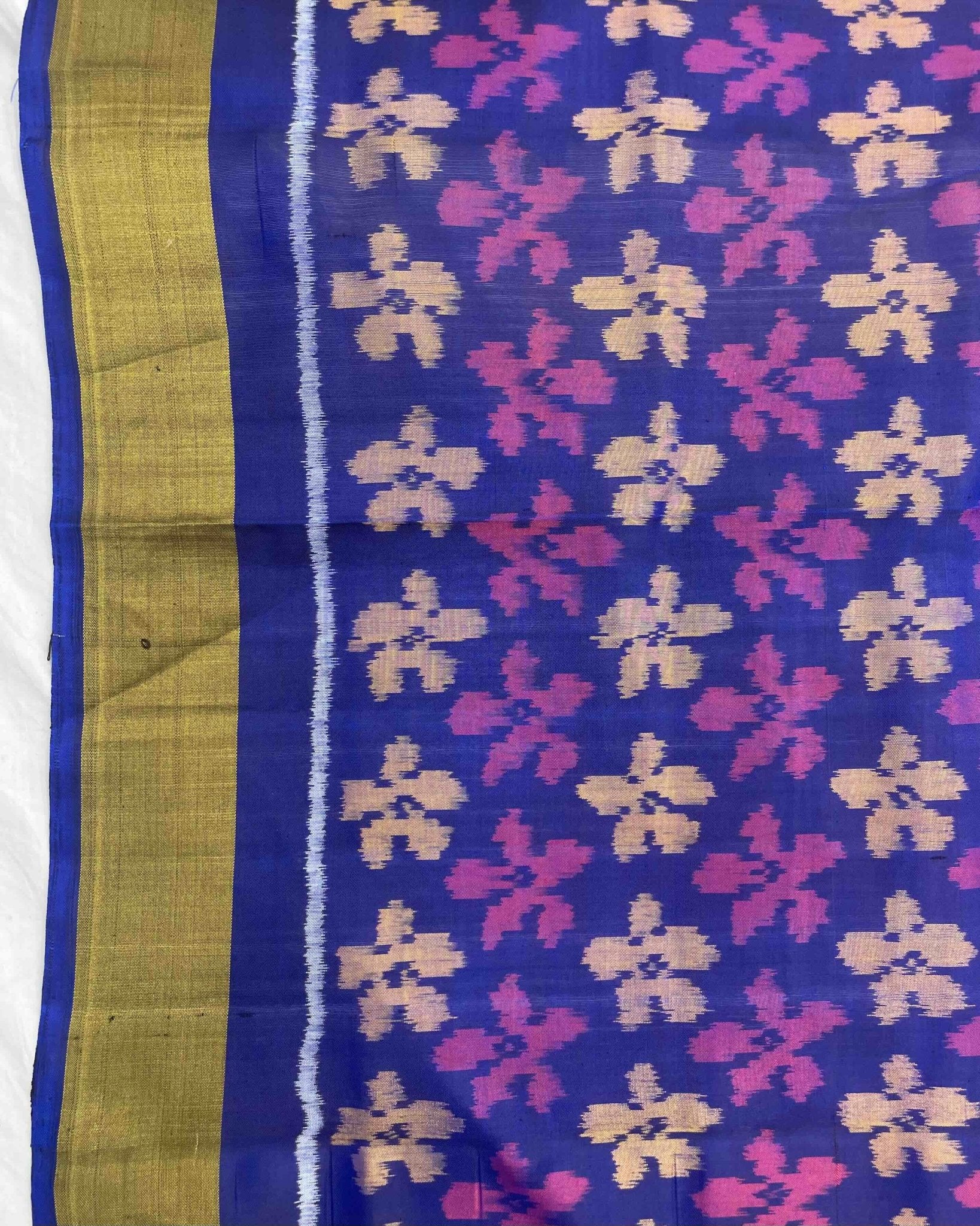 Blue & Purle Fancy Flower with Parrot Pallu Patola Saree - SindhoiPatolaArt