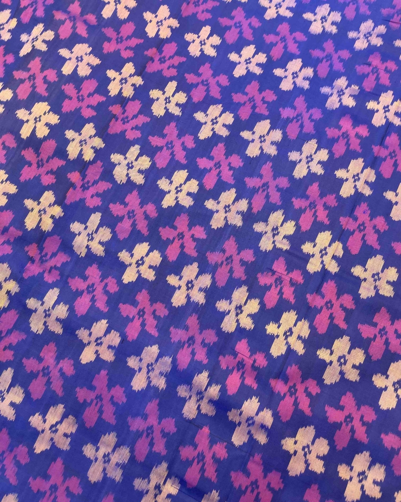 Blue & Purle Fancy Flower with Parrot Pallu Patola Saree - SindhoiPatolaArt