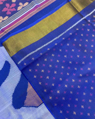 Blue & Purle Fancy Flower With Swan Pallu Patola Saree - SindhoiPatolaArt