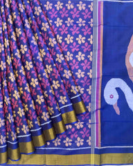 Blue & Purle Fancy Flower With Swan Pallu Patola Saree - SindhoiPatolaArt