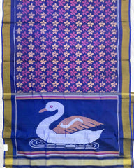Blue & Purle Fancy Flower With Swan Pallu Patola Saree - SindhoiPatolaArt